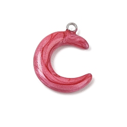 Deep Pink 304 Stainless Steel with Enamel Pendants, Moon Charms, Stainless Steel Color, Deep Pink, 19x15x3.5mm, Hole: 1.8mm