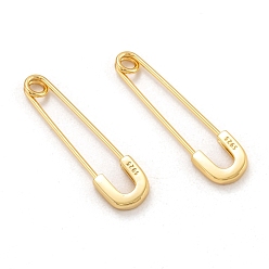 Golden 925 Sterling Silver Safety Pins Earrings, with 925 Stamp, Golden, 30.5x8x2mm, Pin: 0.8mm