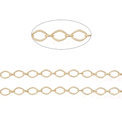 Real 18K Gold Plated Brass Link Chains, Textured, with Spool, Long-Lasting Plated, Soldered, Real 18K Gold Plated, 8.5x6x0.7mm and 5x3.5x1mm, about 16.4 Feet(5m)/roll