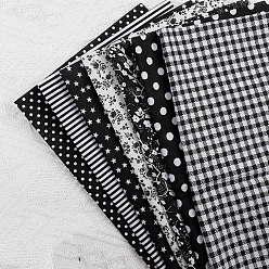 Black Cotton Fabric, for Patchwork, Sewing Tissue to Patchwork, Square with Flower Pattern, Black, 25x25cm, 7 sheets/set