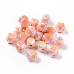 Coral UV Plating Rainbow Iridescent Opaque Acrylic Beads, Faceted, Cornerless Cube Bead, Coral, 15.5x18.5x18mm, Hole: 3.2mm