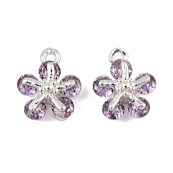 Лиловый Латунные микро проложить кубического циркония прелести, цветок, 925 серебро покрытием, сирень, 11x8x4.5 мм, отверстие : 1 мм