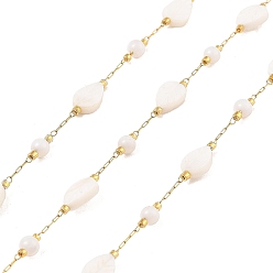 Настоящее золото 18K Ионное покрытие (ip) 304 цепи для канцелярских скрепок из нержавеющей стали, пайки, с стеклянные бусы, лист, реальный 18 k позолоченный, 0.9x0.6x0.2 см, около 16.40 футов (5 м) / рулон