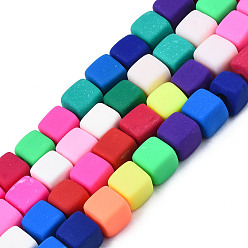 Mixed Color Handmade Polymer Clay Beads Strands, Cube, Colorful, 6x6x6mm, Hole: 1.2mm, about 62pcs/strand, 14.84 inch~15.75 inch(37.7cm~40cm)