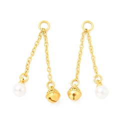 Matte Gold Color ABS Plastic Imitation Pearl Pendants, with Brass Findings and Jump Rings, Cadmium Free & Lead Free, Bell & Round, Matte Gold Color, 37mm, Hole: 4.2mm