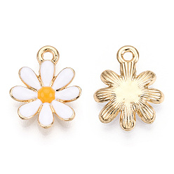 White Light Gold Plated Alloy Pendants, with Enamel, Flower, White, 17.5x14.5x3mm, Hole: 2mm