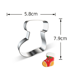 Stainless Steel Color DIY 430 Stainless Steel Christmas Socks-shaped Cutter Candlestick Candle Molds, Fondant Biscuit Cookie Cutting Mould, Stainless Steel Color, 7.9x5.8x2.5cm