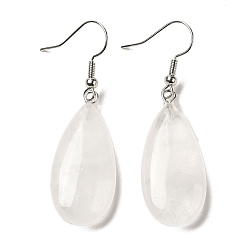 Хрусталь Серьги-капли с подвесками из натурального кристалла кварца, платиновые латунные серьги, 50.5x15 мм