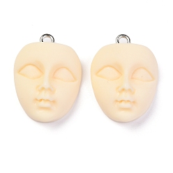 Navajo White Resin Pendants, with Platinum Iron Loop, Face, Navajo White, 22x16.5x9mm, Hole: 2mm