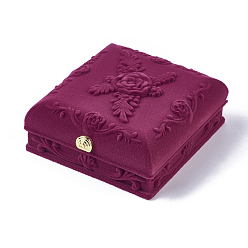 Medium Violet Red Rose Flower Pattern Velvet Jewelry Set Boxes, Necklaces & Earrings Boxes, with Cloth and Plastic, Rectangle, Medium Violet Red, 8.6x9.3x3.8cm