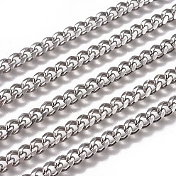 Stainless Steel Color Handmade 304 Stainless Steel Cuban Link Chains, Chunky Curb Chains, Twisted Chains, Unwelded, Faceted, Stainless Steel Color, 7x5x2mm, Wire: 1.4mm