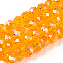 Orange Electroplate Glass Beads Strands, Pearl Luster Plated, Faceted, Rondelle, Orange, 6x5mm, Hole: 1mm, about 85~88pcs/strand, 16.1~16.5 inch(41~42cm)
