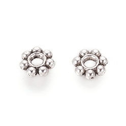 Plata Antigua Abalorios de aleación de estilo tibetano, sin cadmio y níque y plomo, flor, plata antigua, 4x1 mm, agujero: 1 mm, Sobre 12000 unidades / 1000 g