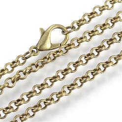 Antique Bronze Iron Rolo Chains Necklace Making, with Lobster Clasps, Soldered, Antique Bronze, 29.5 inch(75cm)