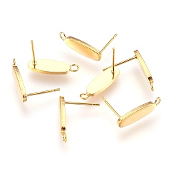 Golden 304 Stainless Steel Stud Earring Findings, with Loop and Flat Plate, Oval, Golden, 12.5mm, Hole: 2mm