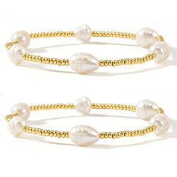 Золотистый 2шт. набор из стеклянных бусин ручной работы и бусин из искусственного жемчуга для женщин, золотые, внутренний диаметр: 6-1/2 дюйм (16.5 см)