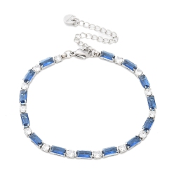 Синий 304 браслеты из нержавеющей стали со стразами для женщин, со стеклом, синие, 6-3/4 дюйм (17.1 см)