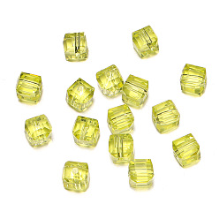 Yellow Transparent Acrylic Beads, Faceted Cube, Yellow, 8x8x8mm, Hole: 1.5mm, 50pcs/bag