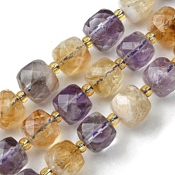 Amethyst Natural Amethyst Beads Strands, with Seed Beads, Faceted Cube, 8~9x8~9x8~9mm, Hole: 0.9~1mm, about 35~39pcs/strand, 14.80''~15.16''(37.6~38.5cm)