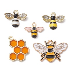 Mixed Color 10Pcs 5 Styles Alloy Enamel Pendants, with Crystal Rhinestone, Bees & Honeycomb, Mixed Color, 12~21x15~26x1.5~4mm, Hole: 1.6~1.8mm, 2pcs/style