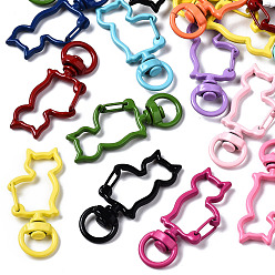 Mixed Color Spray Painted Eco-Friendly Alloy Swivel Snap Hooks Clasps, Cadmium Free & Nickel Free & Lead Free, Cat, Mixed Color, 40x20x7mm, Hole: 5x9mm