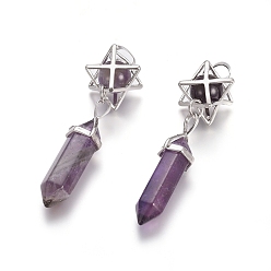 Amethyst Natural Amethyst Pendants, Pointed Pendants, with Platinum Tone Brass Findings, Star & Bullet, 72mm, Hole: 7x5mm