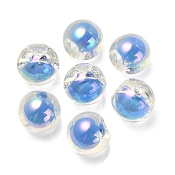 Dodger Blue Transparent UV Plating Rainbow Iridescent Acrylic European Beads, Bead in Bead, Large Hole Beads, Round, Dodger Blue, 17.5x17.5mm, Hole: 4.5mm
