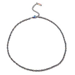 Rainbow Color 304 Stainless Steel Mesh Chain Necklace, Rainbow Color, 16-1/8~16-1/4 inch(41~41.3cm)