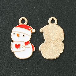White Christmas Alloy Enamel Pendants, Golden, Snowman Charm, White, 21x12x1mm, Hole: 1.8mm