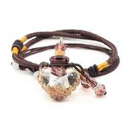 Camel Baroque Style Heart Handmade Lampwork Perfume Essence Bottle Pendant Necklace, Adjustable Braided Cord Necklace, Sweater Necklace for Women, Camel, Bottle: 40x22mm