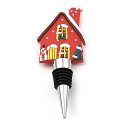 House Christmas Theme Aluminium Alloy & PVC Wine Bottle Stoppers, for Winebottle, House, 132x48x20mm