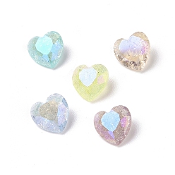 Mixed Color Crackle Moonlight Style Glass Rhinestone Cabochons, Pointed Back & Back Plated, Heart, Mixed Color, 8x8x4mm