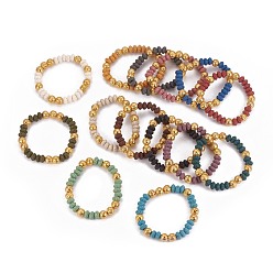 Lava Rock Natural Lava Rock Stretch Bracelets, with Golden Plated Lava Rock Round Beads, Mixed Color, 2-1/8 inch(5.5cm)