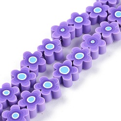 Фиолетовый Бусины из полимерной глины с цветочным принтом ручной работы, цветок, фиолетовые, 9.6x4 мм, Отверстие : 1.4 мм, около 38 шт / нитка, 12.99'' (33 см)