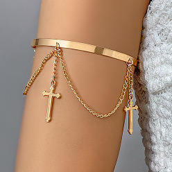 Cross Golden Alloy Upper Arm Cuff, Chains Tassel Charms Arm Bangle, Cross, Inner Diameter: 3 inch(7.5cm)