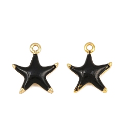 Black Brass Enamel Pendants, Starfish Charms, Rack Plating, Long-Lasting Plated, Lead Free & Cadmium Free, Real 18K Gold Plated, Black, 11x9x2mm, Hole: 0.9mm