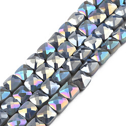 Gray Electroplate Opaque Solid Color Glass Beads Strands, AB Color Plated, Faceted, Square, Gray, 6.5x6.5x4.5mm, Hole: 1.2mm, about 97~99Pcs/strand, 25 inch(63.5cm)