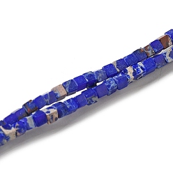 Blue Synthesis Imperial Jasper Beads Strands, Dyed, Cube, Blue, 2~2.5x2.5~3.5x2.5~3mm, Hole: 0.4mm, about 157~165pcs/strand, 14.96~15.75''(38~40cm)