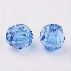 Cornflower Blue Transparent Acrylic Beads, Faceted Round, Cornflower Blue, 14mm, Hole: 2mm, about 320pcs/bag