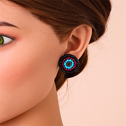 style four Eye Studs Female Handmade Rice Beads Creative Design Earrings Jewelry