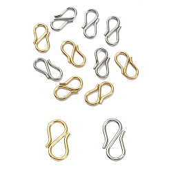 Mixed Color 10Pcs 2 Colors 304 Stainless Steel S Hook Clasps, Mixed Color, 7~12.5x6.5~13x1mm, Hole: 3~3.5mm, 5pcs/color