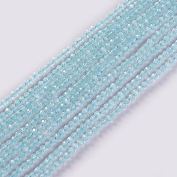 Light Blue Glass Beads Strands, Faceted, Round, Light Blue, 2x2mm, Hole: 0.4mm, about 193~197pcs/strand, 14.17 inch~15.51 inch(36~39.4cm)