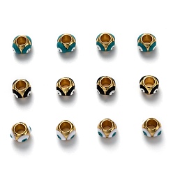 Mixed Color Brass European Enamel Beads, Long-Lasting Plated, Real 18K Gold Plated, Large Hole Beads, Round with Evil Eye, Mixed Color, 9x8.5x6mm, Hole: 4mm