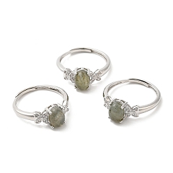 Labradorite Natural Labradorite Oval with Butterfly Adjustable Ring, Platinum Brass Jewelry, Inner Diameter: 18mm