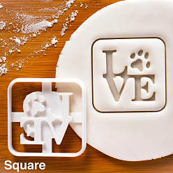Square Plastic Cookie Cutters, Cookies Moulds, DIY Biscuit Baking Tool for Valentine's Day, Word LOVE & Paw Print, Square Pattern, 65x65mm