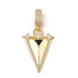Синий Латунь микро проложить кубический цирконий европейские подвесные подвески, треугольник прелести, синие, 29x20.5x5 мм, отверстие : 8x5 мм