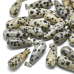 Dalmatian Jasper Natural Dalmatian Jasper Pendants, with Stainless Steel Snap On Bails, teardrop, 28~30x10~12mm, Hole: 6x4mm
