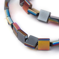 Multi-color Plated Electroplated Non-magnetic Synthetic Hematite Beads Strands, Half Plated, Flat Slice Square Beads, Multi-color Plated, 8x8x3mm, Hole: 0.8mm, about 53pcs/strand, 16.14 inch(41cm)