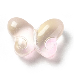 Pink Transparent Baking Paint Glass Beads, with Glitter Powder, Butterfly, Pink, 10x14x5.5mm, Hole: 1mm