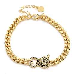 Черный Латунь микро проложить кубические циркониевые браслеты, реальный 18 k позолоченный, леопард, чёрные, 6-7/8 дюйм (17.5 см)